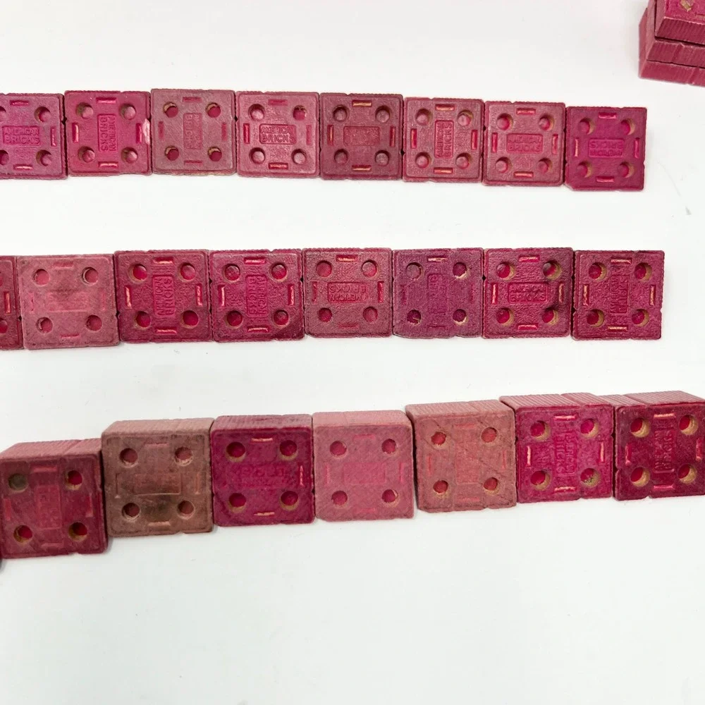 VTG American Bricks 2LB Halsam Wood Building Blocks Bulk Lot Red /Yellow USA